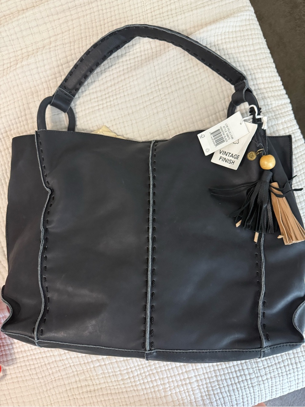 The Sak Black Shoulder Tote with Tassel Accent